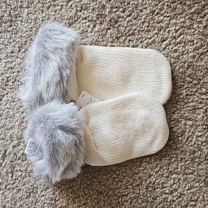 Janie and Jack Girls Faux Fur Knit Mittens Ivory NEW